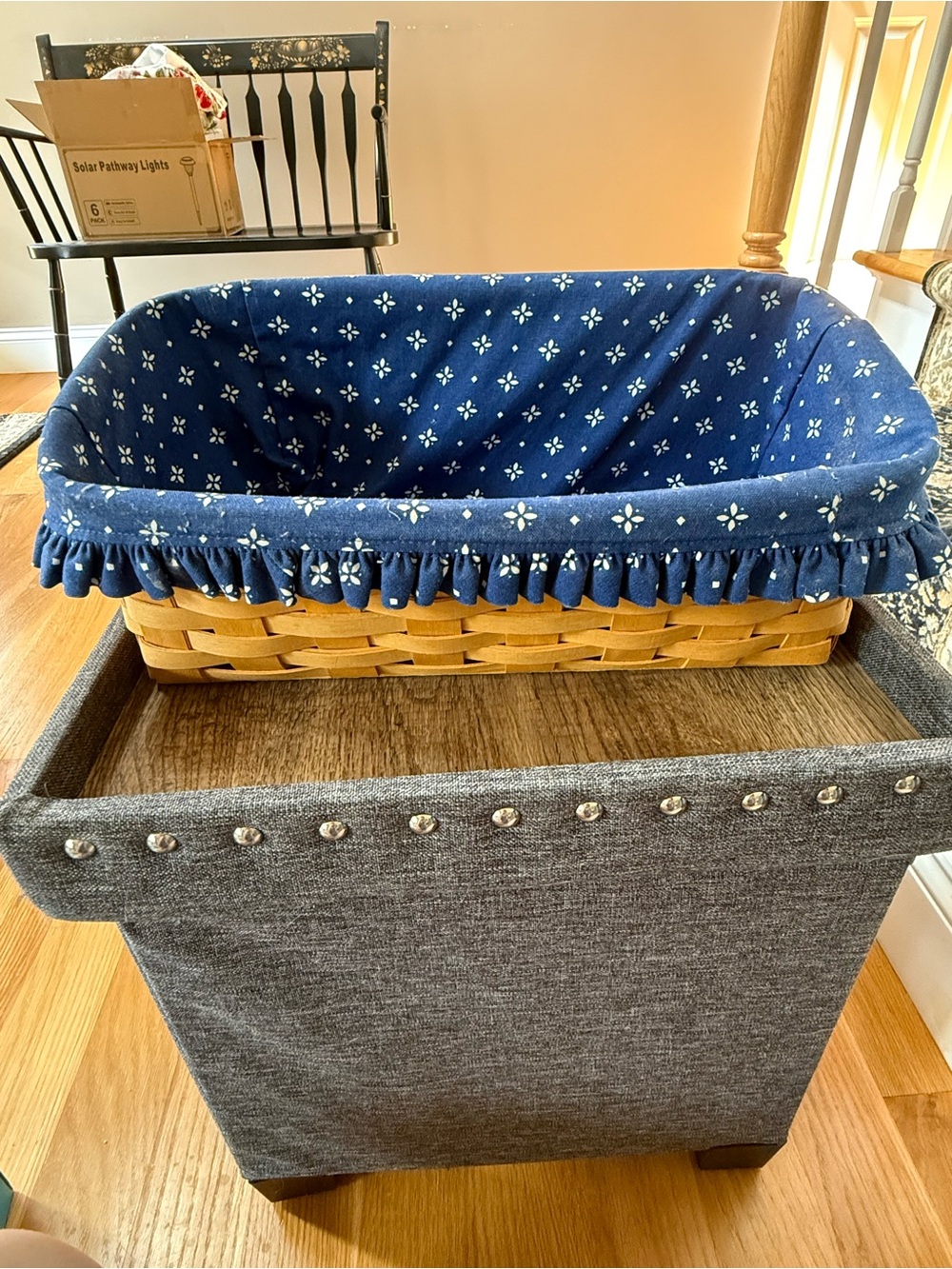 Vintage 1998 Longaberger | Woven Basket with Blue Ruffled Fabric Liner